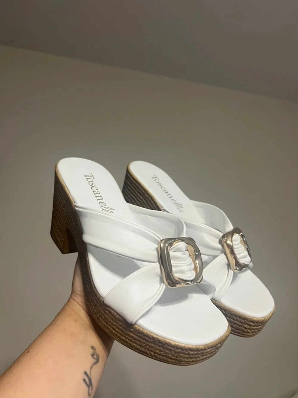White Wedge Slide with Buckle